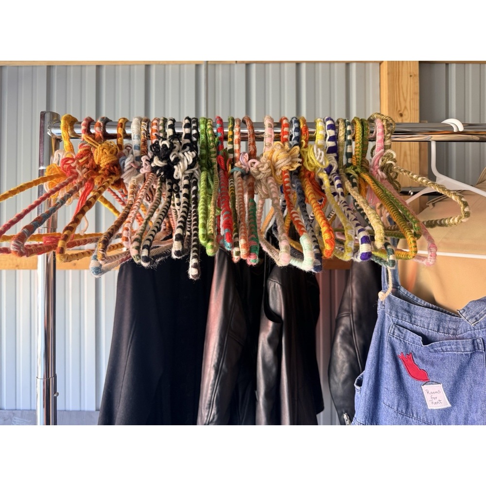 Lot of 29 Vintage Handmade Yarn Covered Clothes Hangers Crochet Colorful